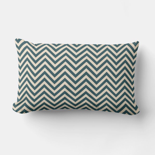 Emerald Off-White Chevron Geometric Pattern Lumbar Pillow (Front)