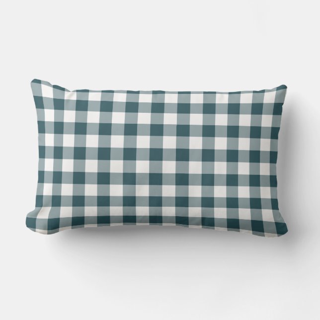 Emerald Off-White Gingham Pattern Lumbar Pillow (Front)
