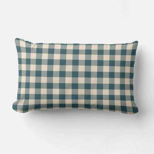 Emerald Off_White Gingham Pattern Lumbar Pillow