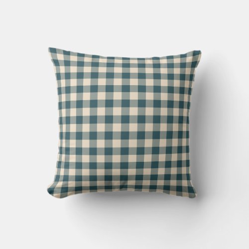 Emerald Off_White Gingham Pattern Throw Pillow