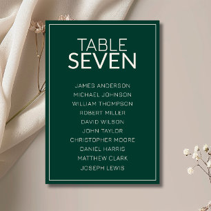 Emerald Old Money Wedding Guest Seating Chart Table Number