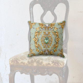 Emerald on Gold Leaf Throw Pillow