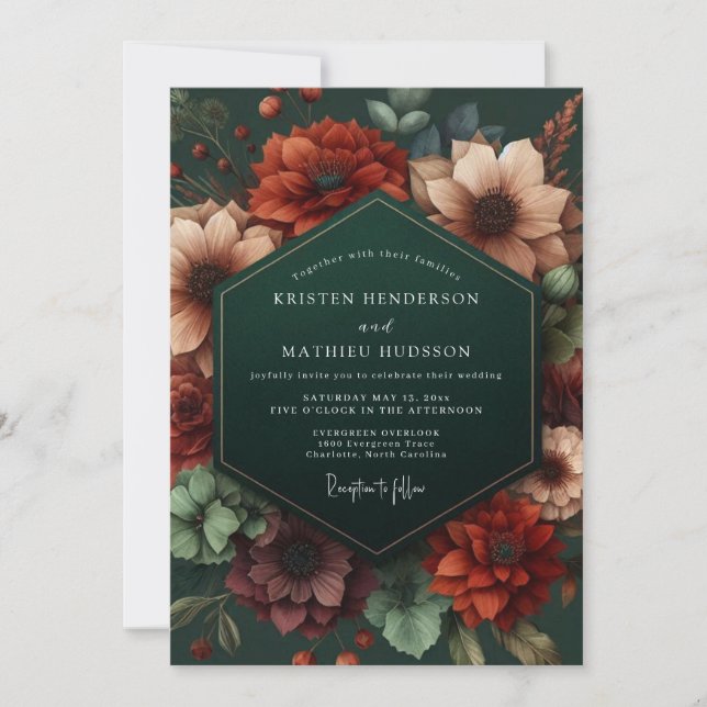 Emerald Opulent Bloom Wedding Invitation (Front)