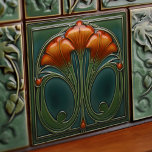 Emerald Orange Wall Decor Art Nouveau Ceram Ceramic Tile<br><div class="desc">Welcome to CreaTile! Here you will find handmade tile designs that I have personally crafted and vintage ceramic and porcelain clay tiles, whether stained or natural. I love to design tile and ceramic products, hoping to give you a way to transform your home into something you enjoy visiting again and...</div>