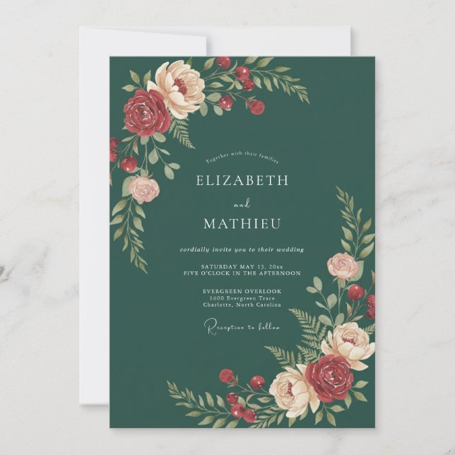 Emerald Painterly Flourish Wedding Invitation (Front)