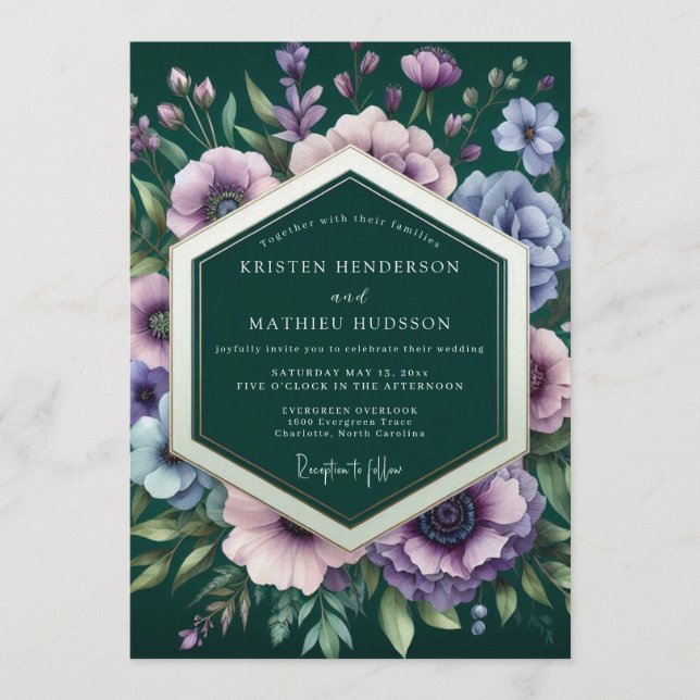 Emerald Painterly Posy Wedding Invitation (Front)