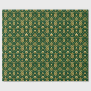 Emerald Paisley Damask Diwali Wrapping Paper