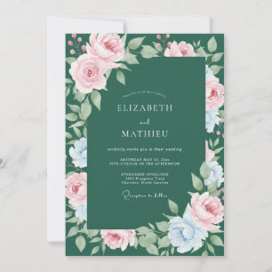 Emerald Pastel Ranunculus Eucalyptus Wedding Invitation