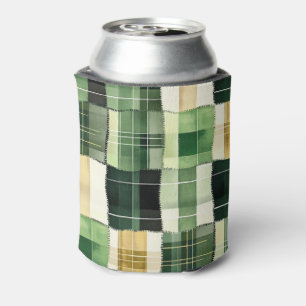 Emerald Patchwork Plaid Can Cooler