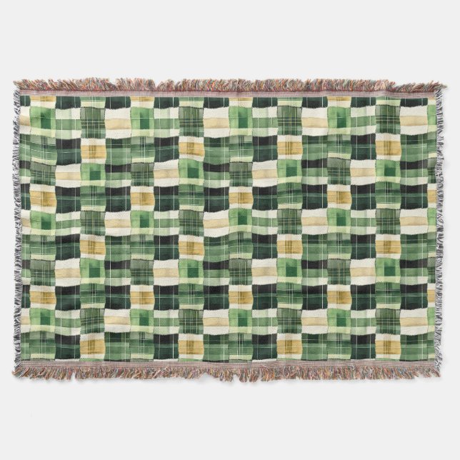 Emerald Patchwork Plaid Throw Blanket (Front)