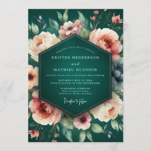 Emerald Peach Baroque Wedding Invitation