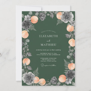 Emerald Peach Floral Wedding Invitation