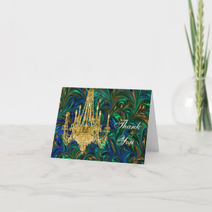Emerald Peacock Blue Chandelier Thank You Card