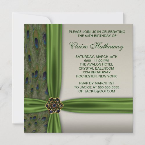 Emerald Peacock Gold 50th Birthday Invitations