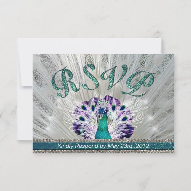 Emerald Peacock Passion RSVP Card (Front)