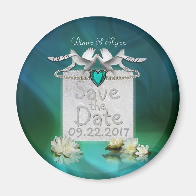 Emerald Peacock Save the Date Magnet (Front)