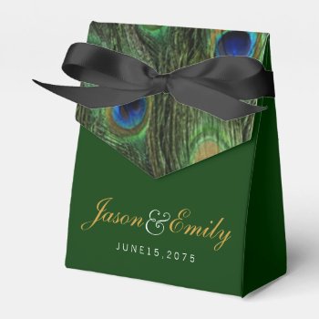 Emerald Peacock Wedding Favor Boxes by decembermorning at Zazzle