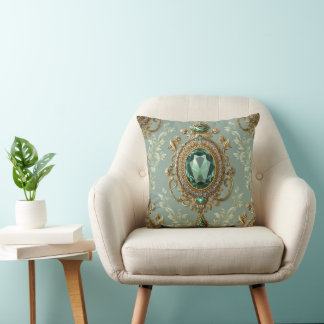  Emerald Pendant & Gold Throw Pillow