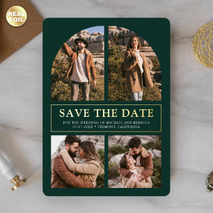 Emerald Photo Collage Wedding Save the Date Gold Foil Invitation