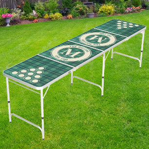 Emerald Plaid Family Monogram & Name Beer Pong Table