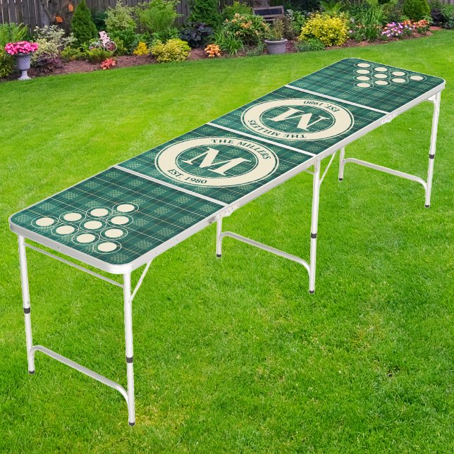 Emerald Plaid Family Monogram & Name Beer Pong Table (Creator Uploaded)