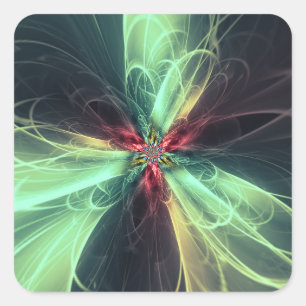 Emerald Plasma Energy Fractal Art Square Sticker