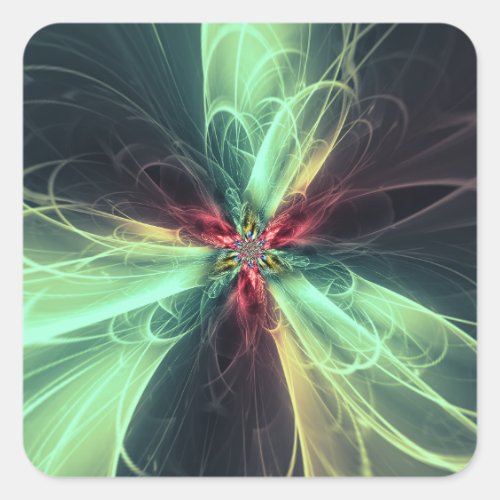 Emerald Plasma Energy Fractal Art Square Sticker