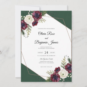 Emerald Plum Anemone Wedding Invitation