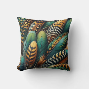 Emerald Plumage Throw Pillow