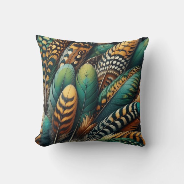 Emerald Plumage Throw Pillow (Front)