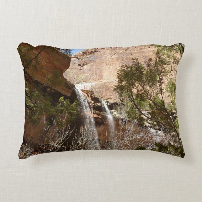 Emerald Pool Falls I from Zion National Park Accent Pillow (Front)