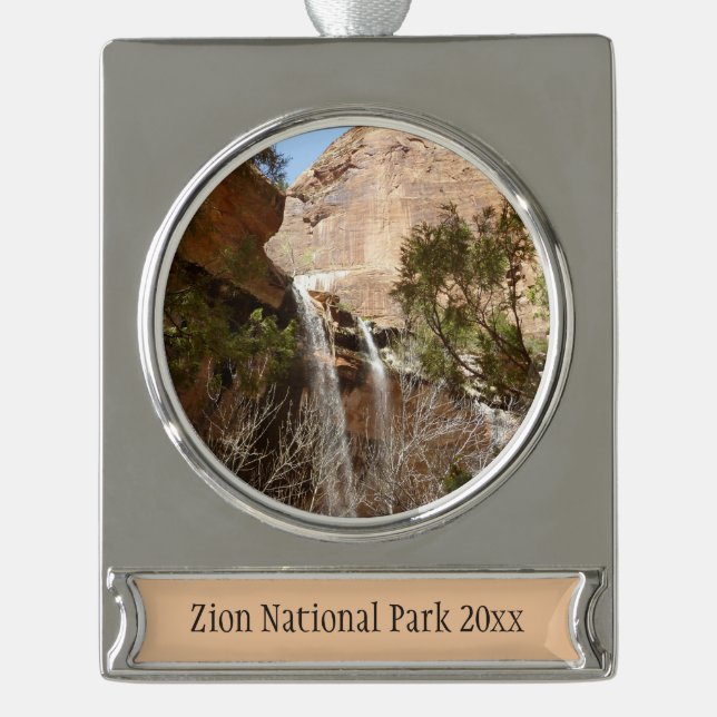 Emerald Pool Falls I from Zion National Park Silver Plated Banner Ornament (Front)