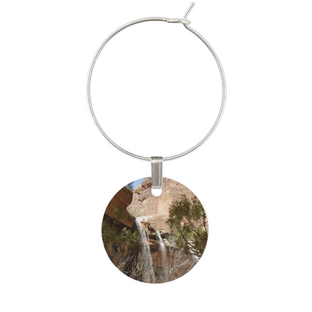 Emerald Pool Falls I from Zion National Park Wine Charm (Front)