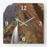Emerald Pool Falls III from Zion National Park Square Wall Clock