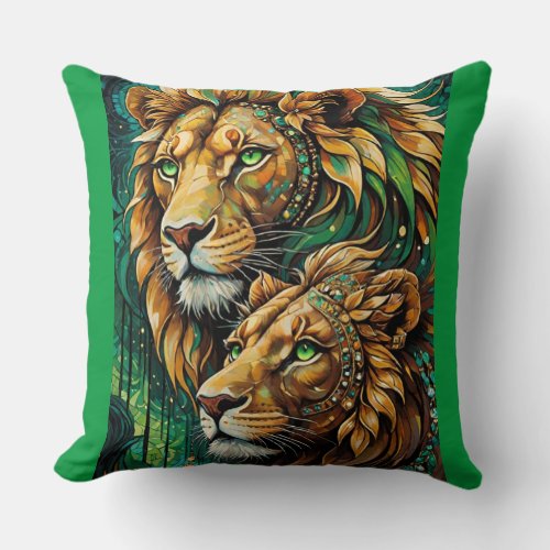 Emerald pride Lions Throw Pillow