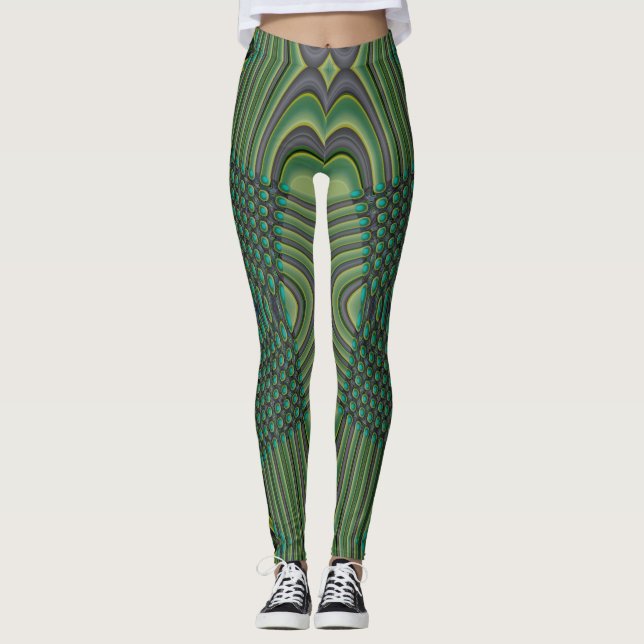 Emerald Pulse Pattern Leggings (Front)