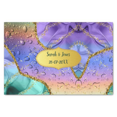 Emerald Purple Peacock Water Droplets Personalized Tissue Paper