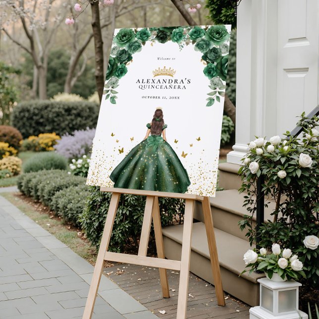 Emerald Quinceañera Floral Faux Foil Welcome Sign (Creator Uploaded)
