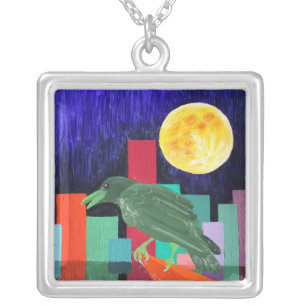 Emerald Raven Silver Plated Necklace