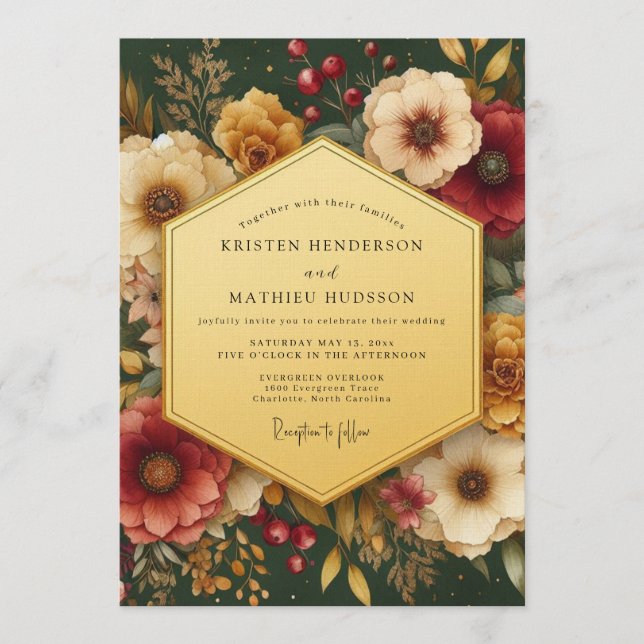 Emerald Rich Botanical Wedding Invitation (Front)