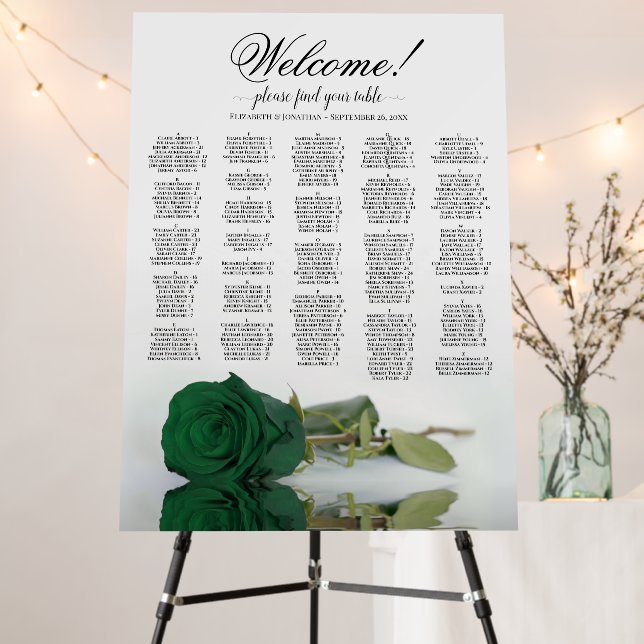 Emerald Rose Alphabetical Seating Chart Welcome Foam Board (In Situ (Stand))