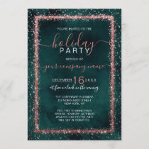 Emerald Rose Gold Confetti Corporate Holiday Invitation