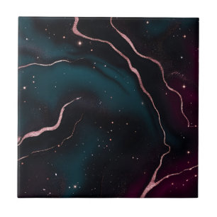 Emerald Rose Gold Galaxy Marble Pattern Ceramic Tile