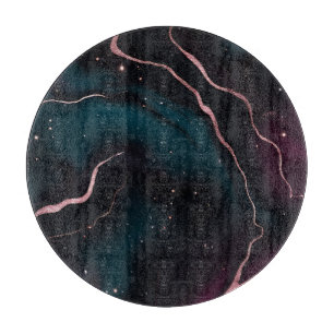 Emerald Rose Gold Galaxy Marble Pattern Cutting Board