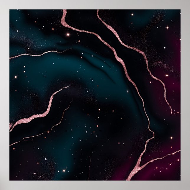 Emerald Rose Gold Galaxy Marble Pattern Poster (Front)