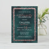 Emerald Rose Gold Sprinkled Confetti Birthday Invitation (Standing Front)