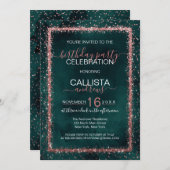 Emerald Rose Gold Sprinkled Confetti Birthday Invitation (Front/Back)