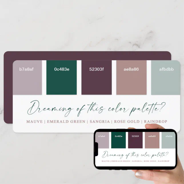 Emerald & Rose Gold Wedding Color Palette Card | Zazzle