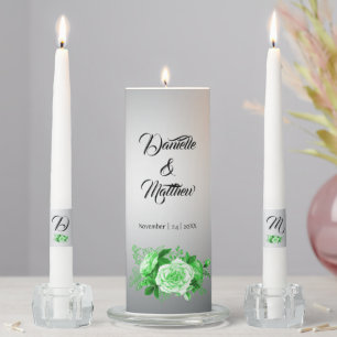 Emerald Roses and Silver Elegance Wedding Unity Ca Candle Set