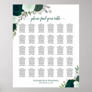 Emerald Roses Chic 30 Table Wedding Seating Chart